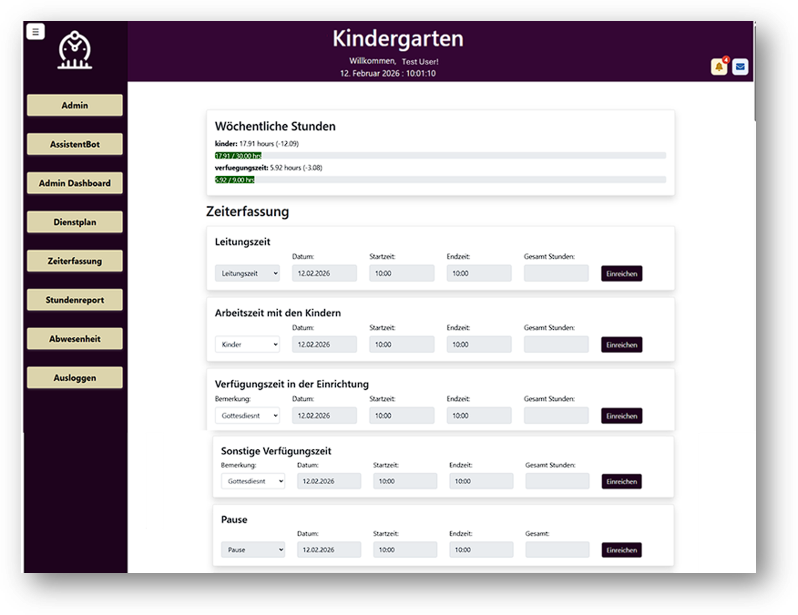 Zeiterfassung Interface